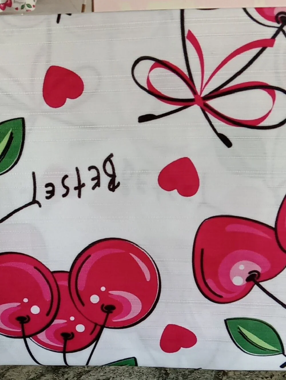 Betsey Johnson Pink Cherry Shower Curtain Set with Green Leaves